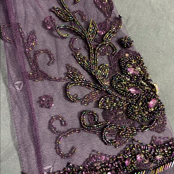 Gorgeous A-line dress with hand-beaded elbow length, illusion sleeves. - Picture 9 of 9